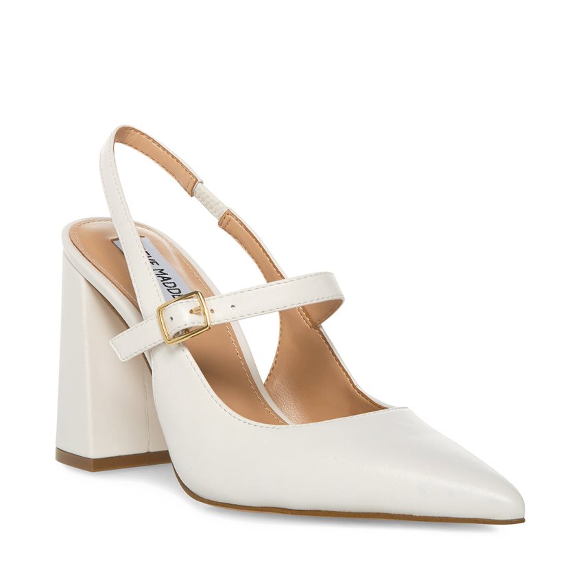 White Steve Madden Maegan Leather Women's Heels | PH 5389VCD